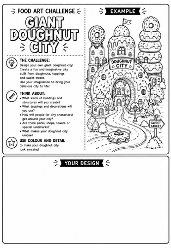 Giant Doughnut City | Food Art Challenge | Creative Drawing Worksheet | KS2 KS3 Art Cover Lesson