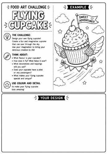 Flying Cupcake | Food Art Challenge | Creative Drawing Worksheet | KS2 KS3 Art Cover Lesson
