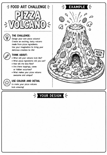 Pizza Volcano | Food Art Challenge | Creative Drawing Worksheet | KS2 KS3 Art Cover Lesson