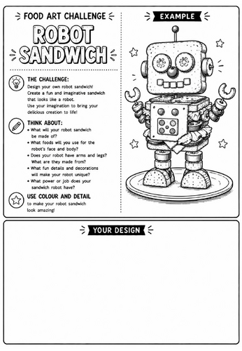 Robot Sandwich | Food Art Challenge | Creative Drawing Worksheet | KS2 KS3 Art Cover Lesson