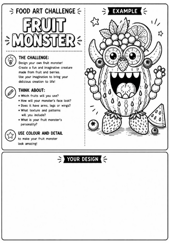 Fruit Monster | Food Art Challenge | Creative Drawing Worksheet | KS2 KS3 Art Cover Lesson