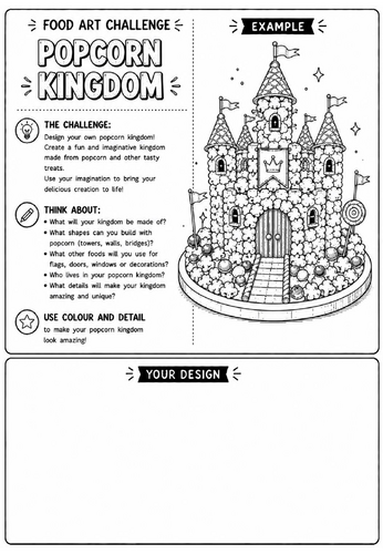 Popcorn Kingdom | Food Art Challenge | Creative Drawing Worksheet | KS2 KS3 Art Cover Lesson