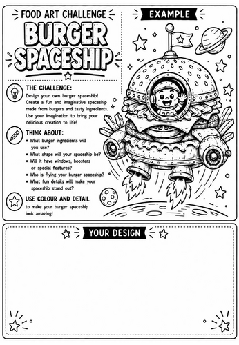 Burger Spaceship | Food Art Challenge | Creative Drawing Worksheet | KS2 KS3 Art Cover Lesson