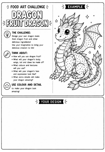 Dragon Fruit Dragon | Food Art Challenge | Creative Drawing Worksheet | KS2 KS3 Art Cover Lesson