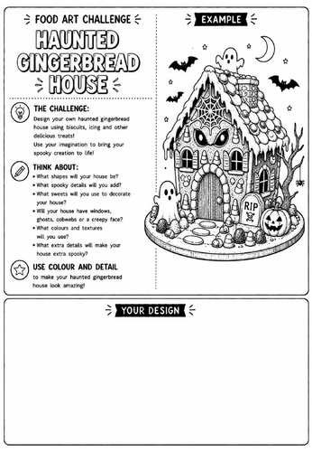 Haunted Gingerbread House | Food Art Challenge | Creative Drawing Worksheet | KS2 KS3 Art Cover Less
