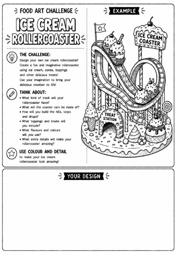 Ice Cream Rollercoaster | Food Art Challenge | Creative Drawing Worksheet | KS2 KS3 Art Cover Lesson