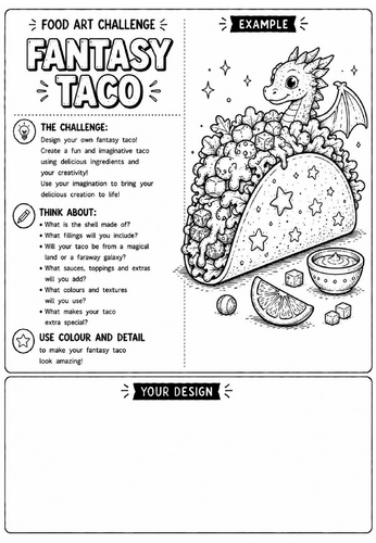 Fantasy Taco | Food Art Challenge | Creative Drawing Worksheet | KS2 KS3 Art Cover Lesson