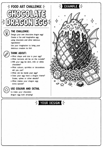 Chocolate Dragon Egg | Food Art Challenge | Creative Drawing Worksheet | KS2 KS3 Art Cover Lesson