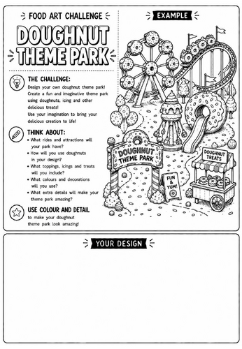 Doughnut Theme Park | Food Art Challenge | Creative Drawing Worksheet | KS2 KS3 Art Cover Lesson