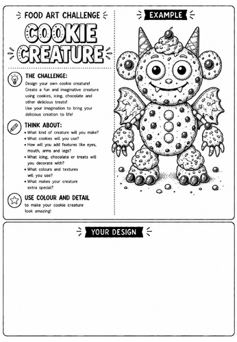 Cookie Creature | Food Art Challenge | Creative Drawing Worksheet | KS2 KS3 Art Cover Lesson