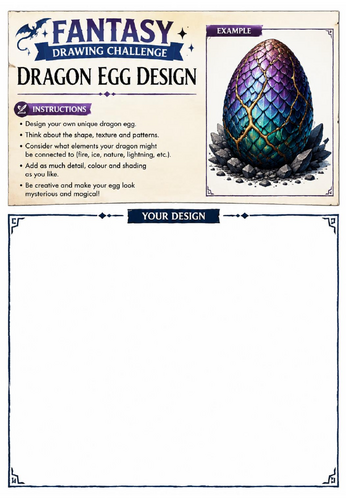 Fantasy Drawing Challenge | Dragon Egg Design | KS3 Art Cover Lesson | Creative Drawing Worksheet