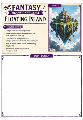 Fantasy Drawing Challenge | Floating Island | KS3 Art Cover Lesson | Creative Drawing Worksheet