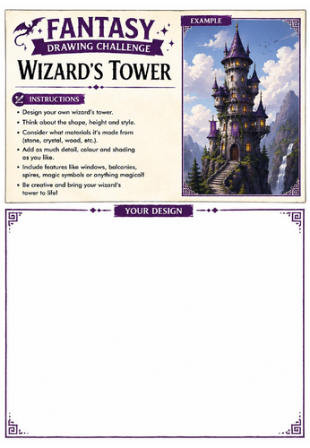 Fantasy Drawing Challenge | Wizard's Tower | KS3 Art Cover Lesson | Creative Drawing Worksheet