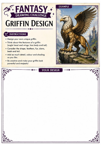 Fantasy Drawing Challenge | Griffin Design | KS3 Art Cover Lesson | Fantasy Creature Drawing Workshe