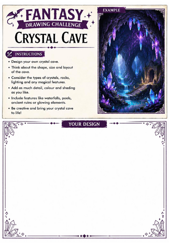 Fantasy Drawing Challenge | Crystal Cave | KS3 Art Cover Lesson | Fantasy Landscape Drawing Workshee