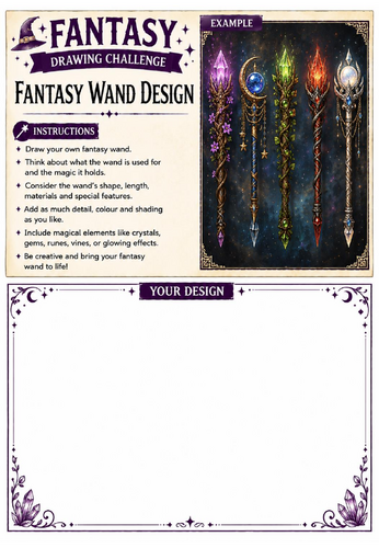 Fantasy Drawing Challenge | Fantasy Wand Design | KS3 Art Cover Lesson | Fantasy Prop Design Workshe