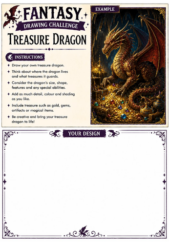 Fantasy Drawing Challenge | Treasure Dragon | KS3 Art Cover Lesson | Mythical Creature Drawing Works