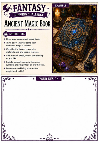 Fantasy Drawing Challenge | Ancient Magic Book | KS3 Art Cover Lesson | Fantasy Artefact Drawing Wor