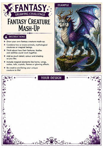 Fantasy Drawing Challenge | Fantasy Creature Mash-Up | KS3 Art Cover Lesson | Mythical Creature Desi