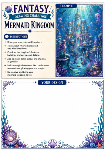 Fantasy Drawing Challenge | Mermaid Kingdom | KS3 Art Cover Lesson | Fantasy Underwater Drawing Work