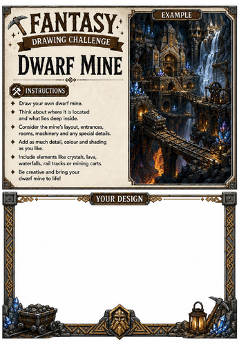 Fantasy Drawing Challenge | Dwarf Mine | KS3 Art Cover Lesson | Fantasy Environment Drawing Workshee