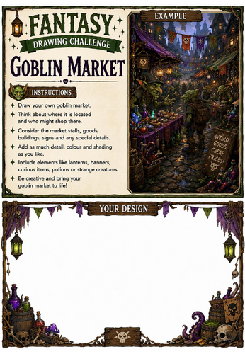 Fantasy Drawing Challenge | Goblin Market | KS3 Art Cover Lesson | Fantasy Environment Drawing Works