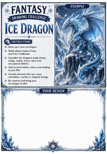 Fantasy Drawing Challenge | Ice Dragon | KS3 Art Cover Lesson | Mythical Creature Drawing Worksheet