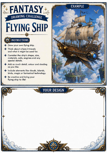 Fantasy Drawing Challenge | Flying Ship | KS3 Art Cover Lesson | Fantasy Vehicle Drawing Worksheet