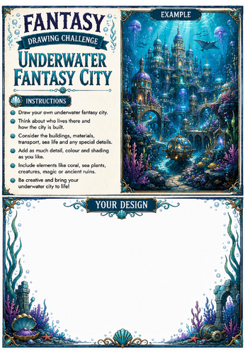 Fantasy Drawing Challenge | Underwater Fantasy City | KS3 Art Cover Lesson | Fantasy Environment Dra
