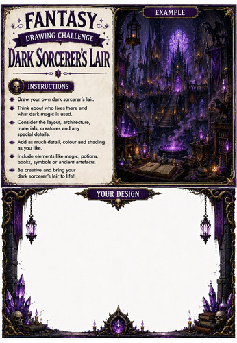 Fantasy Drawing Challenge | Dark Sorcerer's Lair | KS3 Art Cover Lesson | Fantasy Environment Drawin