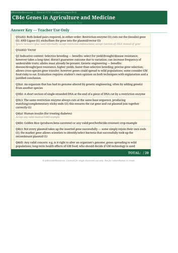 CB4e Genes in Agriculture and Medicine | Edexcel GCSE Combined Science Biology Topic Mastery Pack