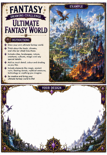 Fantasy Drawing Challenge | Ultimate Fantasy World | KS3 Art Cover Lesson | Fantasy World-Building D