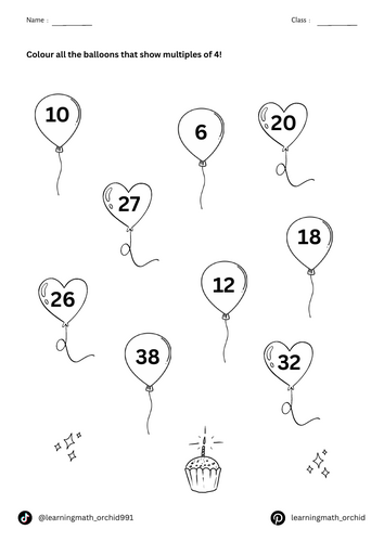 Worksheet Activity : Multiplication of 4