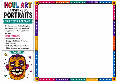 Houl Art Inspired Portraits | Big Teeth Portrait Drawing Worksheet | KS2 KS3 Art