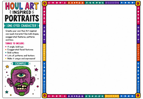 Houl Art Inspired Portraits | One-Eyed Character Portrait Worksheet | KS2 KS3