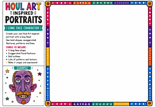 Houl Art Inspired Portraits | Long Face Character Drawing Worksheet | KS2 KS3