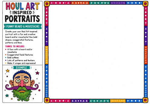 Houl Art Inspired Portraits | Funny Beard and Moustache Drawing Activity | KS2 KS3