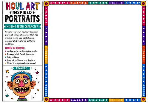 Houl Art Inspired Portraits | Missing Teeth Character Drawing Worksheet | KS2 KS3