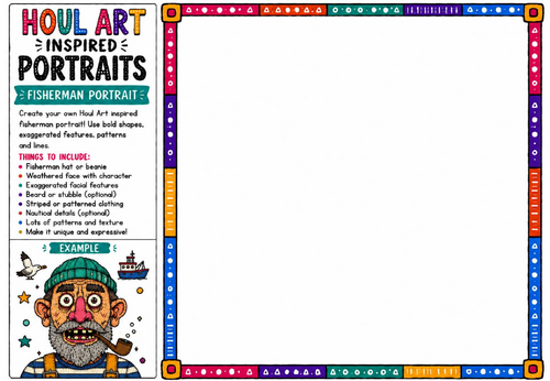 Houl Art Inspired Portraits | Fisherman Portrait Drawing Worksheet | KS2 KS3