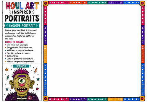 Houl Art Inspired Portraits | Cyclops Portrait Drawing Worksheet | KS2 KS3