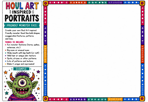 Houl Art Inspired Portraits | Friendly Monster Face Drawing Activity | KS2 KS3 Art