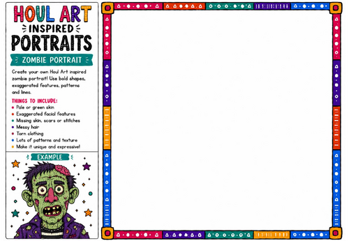 Houl Art Inspired Portraits | Zombie Portrait Character Design Worksheet | KS2 KS3