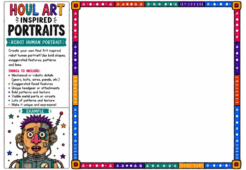 Houl Art Inspired Portraits | Robot Human Portrait Drawing Worksheet | KS2 KS3