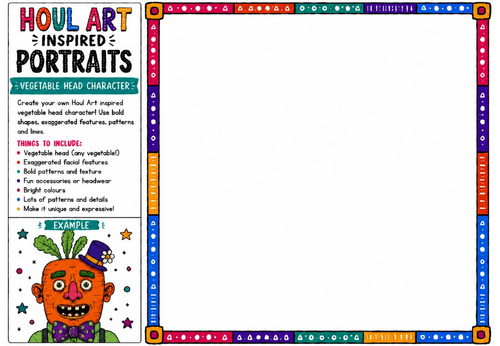 Houl Art Inspired Portraits | Vegetable Head Character Drawing Activity | KS2 KS3