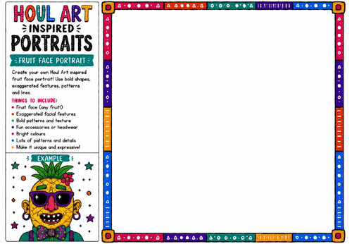 Houl Art Inspired Portraits | Fruit Face Portrait Drawing Worksheet | KS2 KS3