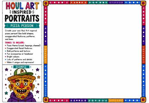 Houl Art Inspired Portraits | Pizza Person Character Design Worksheet | KS2 KS3