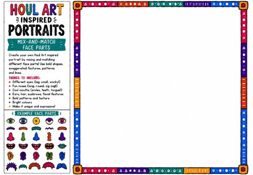 Houl Art Inspired Portraits | Mix and Match Face Parts Worksheet | KS2 KS3 Character Design