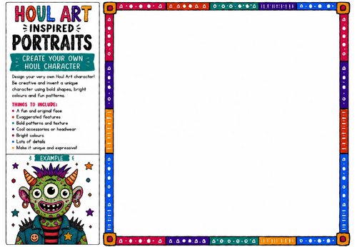 Houl Art Inspired Portraits | Create Your Own Houl Character | KS2 KS3 Portrait Drawing Worksheet