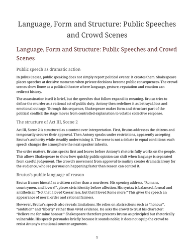 Julius Caesar - William Shakespeare – Public Speeches and Crowd Scenes