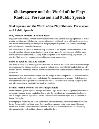 Julius Caesar - William Shakespeare – Rhetoric, Persuasion and Public Speech
